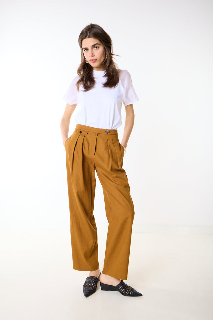 Pleated high waist straight leg tailored trouser wholesale