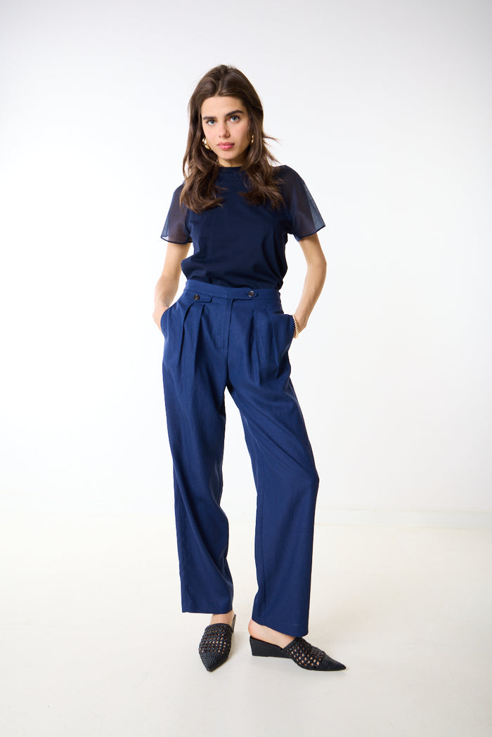 Pleated high waist straight leg tailored trouser wholesale