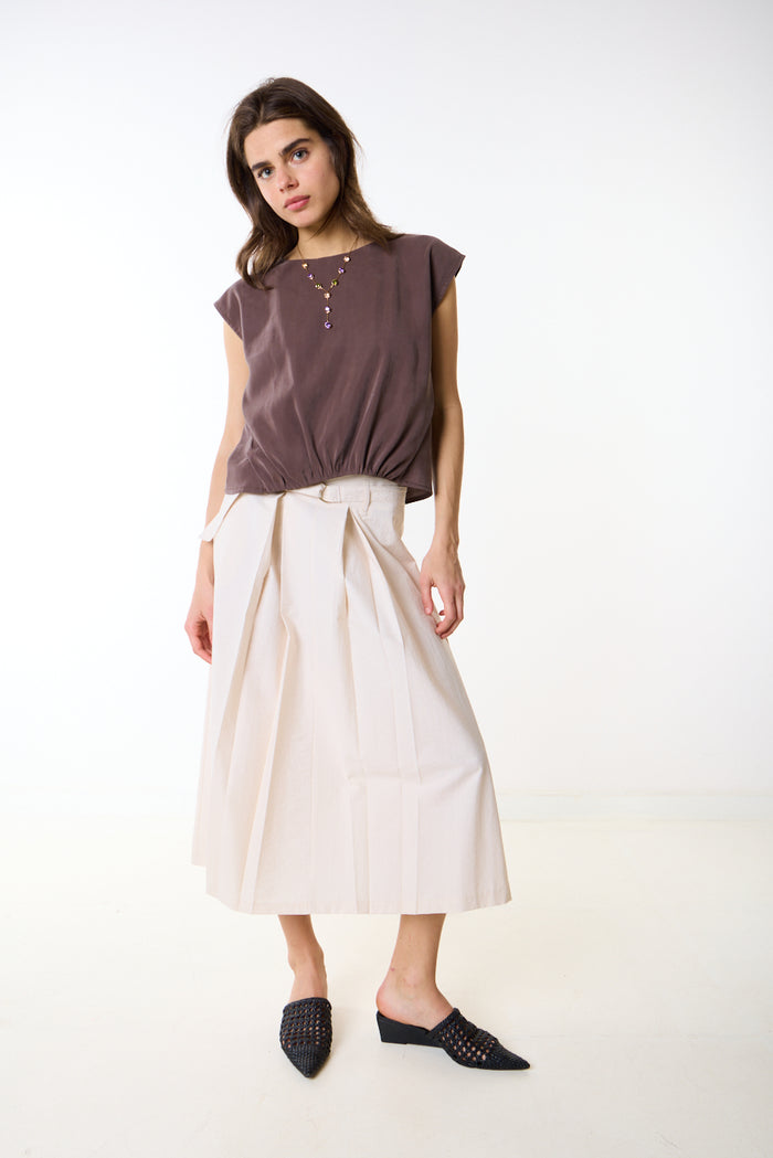 Pleated high waist structured midi skirt wholesale