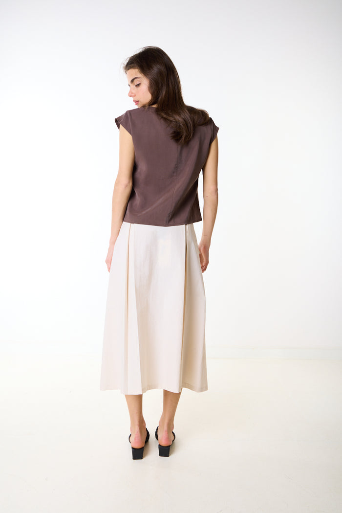 Pleated high waist structured midi skirt wholesale