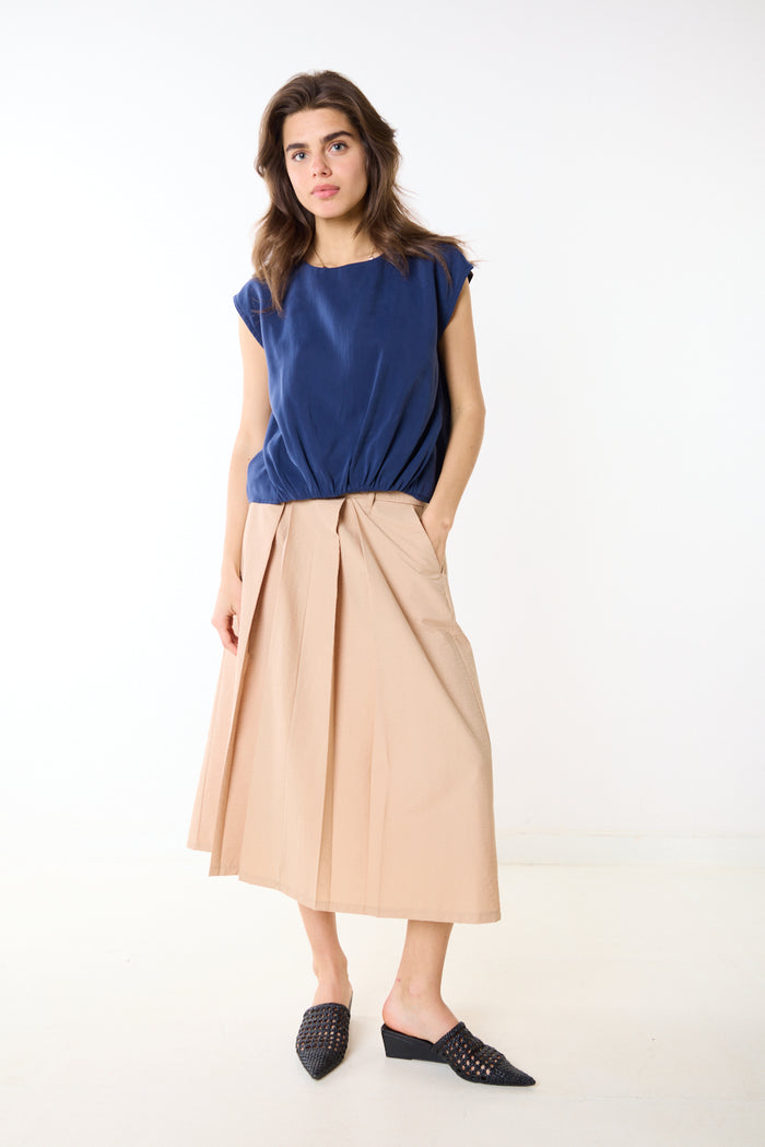 Pleated high waist structured midi skirt wholesale