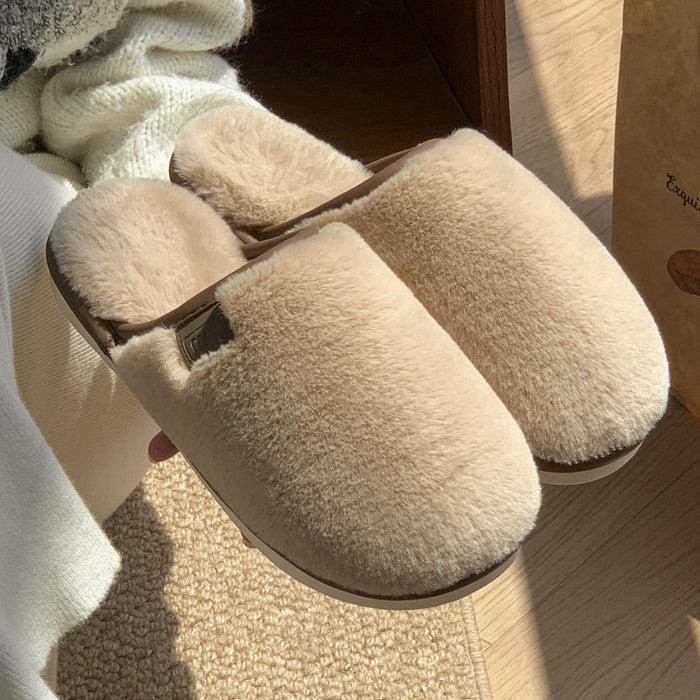 Plush Slippers Warm Solid House Shoes Non-slip Bedroom Floor Home Slipper For Women Men 🇨🇳