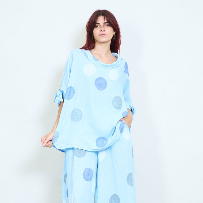 Polka dot oversized loose blouse with bow sleeve detail wholesale