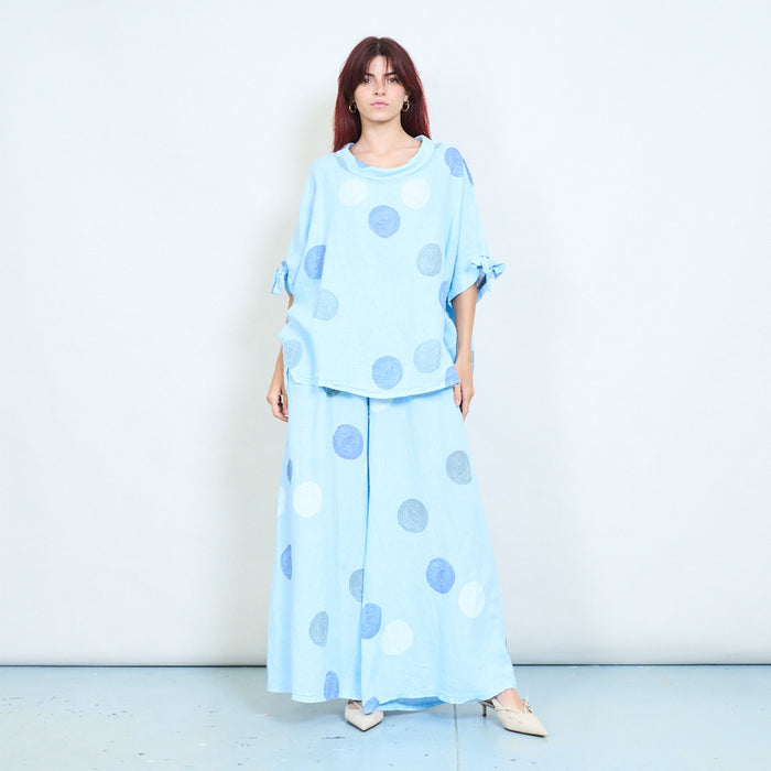 Polka dot oversized loose blouse with bow sleeve detail wholesale