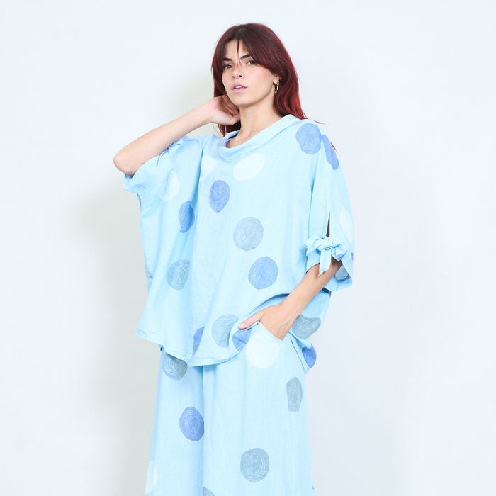 Polka dot oversized loose blouse with bow sleeve detail wholesale