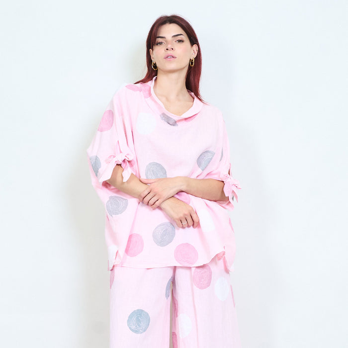Polka dot oversized loose blouse with bow sleeve detail wholesale