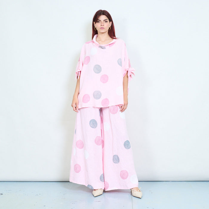 Polka dot oversized loose blouse with bow sleeve detail wholesale