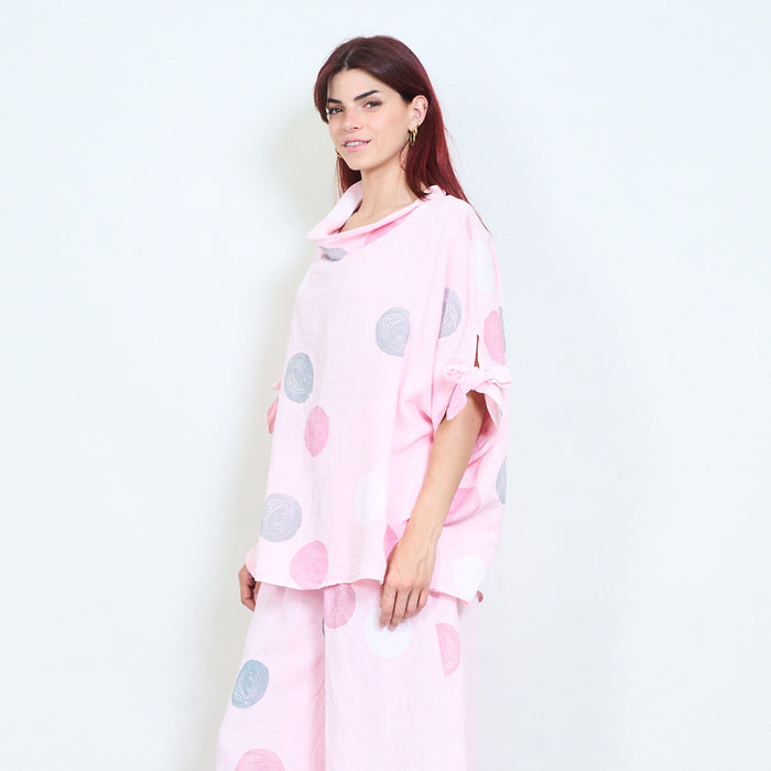 Polka dot oversized loose blouse with bow sleeve detail wholesale