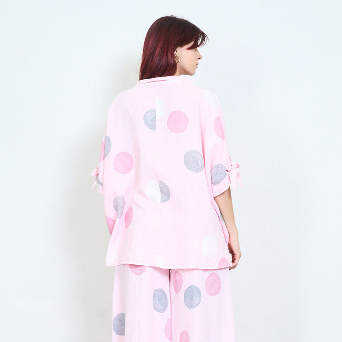 Polka dot oversized loose blouse with bow sleeve detail wholesale