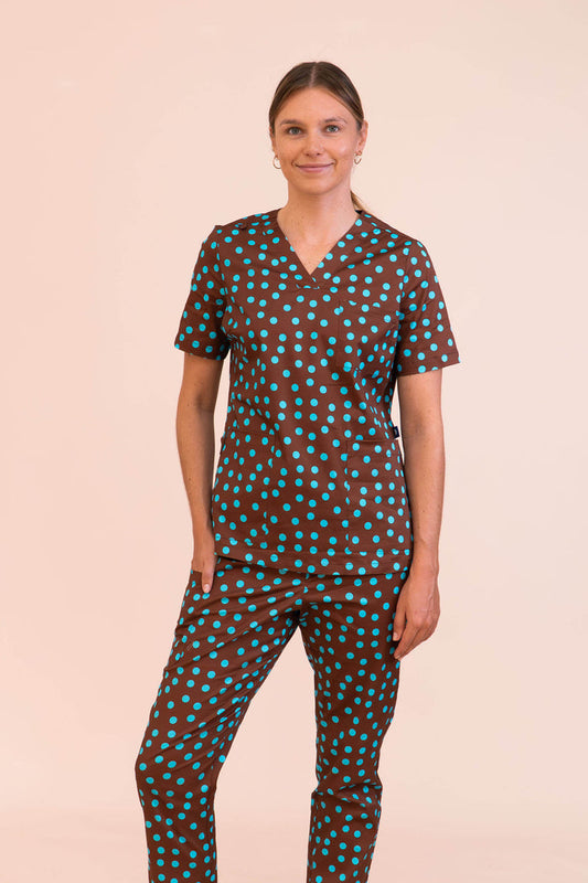 Polka Dots - Women's Premium Printed Scrub Top