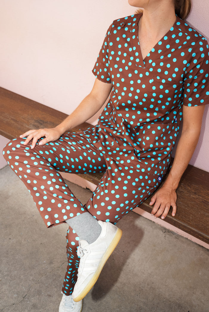 Polka Dots - Women's Premium Printed Scrub Top