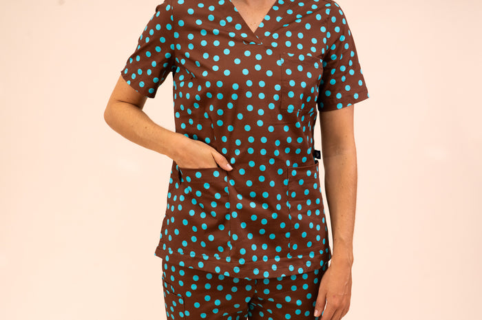 Polka Dots - Women's Premium Printed Scrub Top