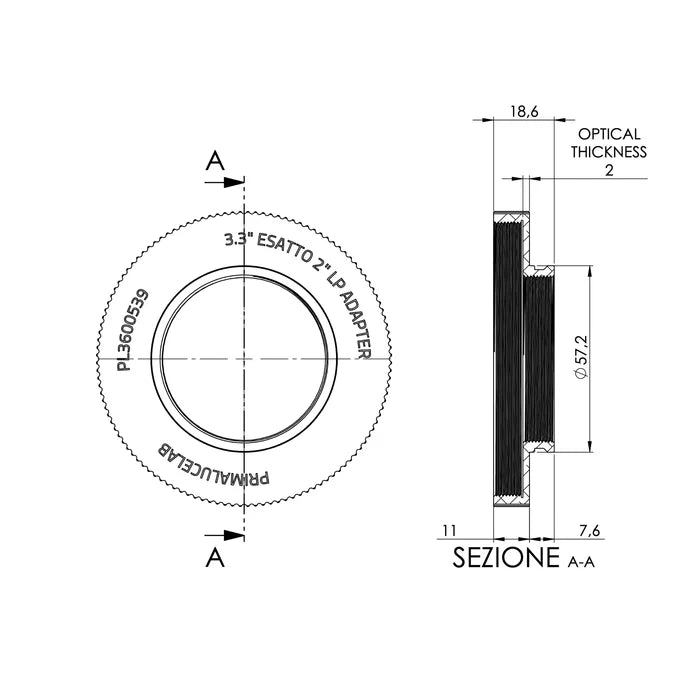 PrimaLuceLab ESATTO 2" Low Profile Adapter for Telescopes with Large 3.3" SC Thread (PL3600539)