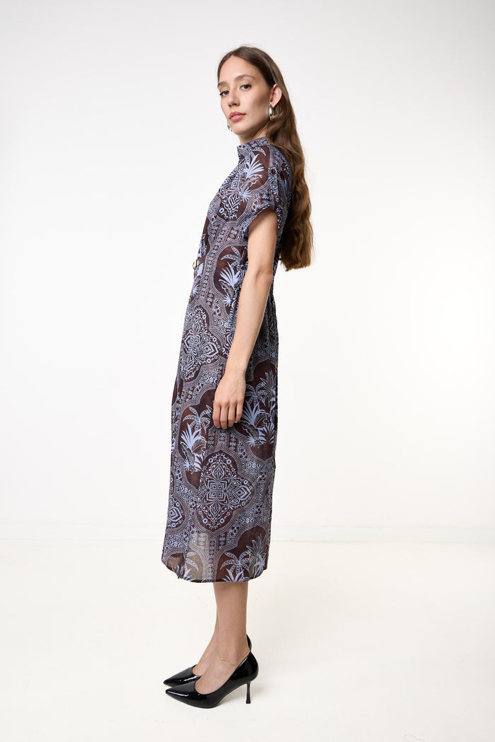 Printed belted midi dress wholesale