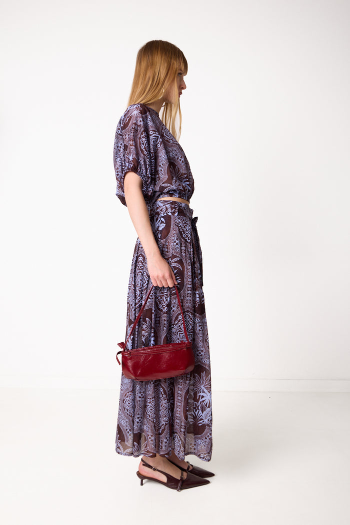 Printed flowy maxi skirt with waist tie detail wholesale