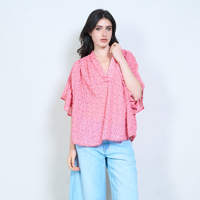 Printed ruffle detail blouse wholesale
