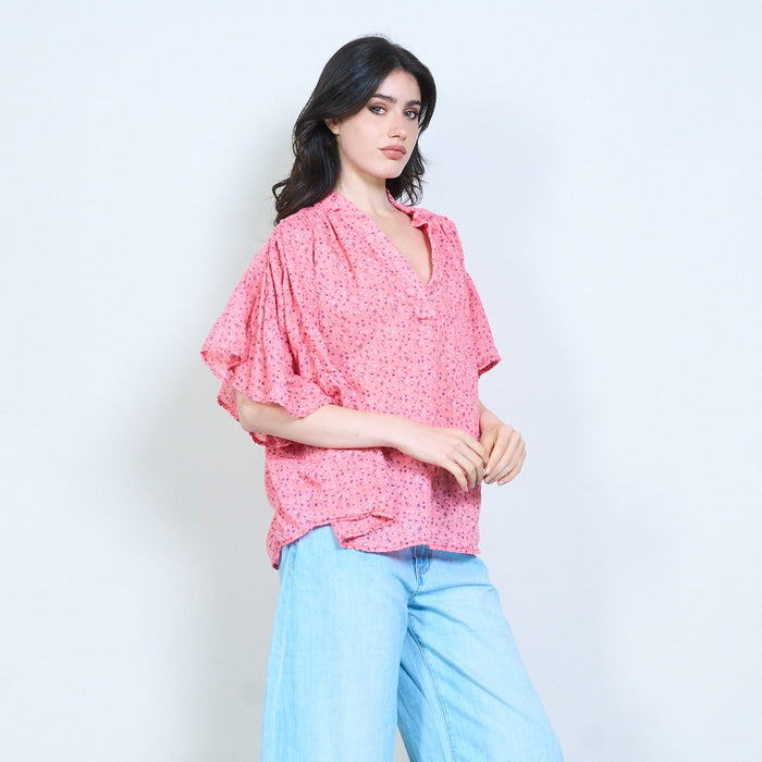 Printed ruffle detail blouse wholesale