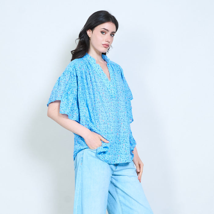 Printed ruffle detail blouse wholesale