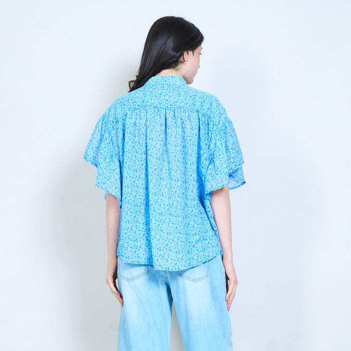 Printed ruffle detail blouse wholesale