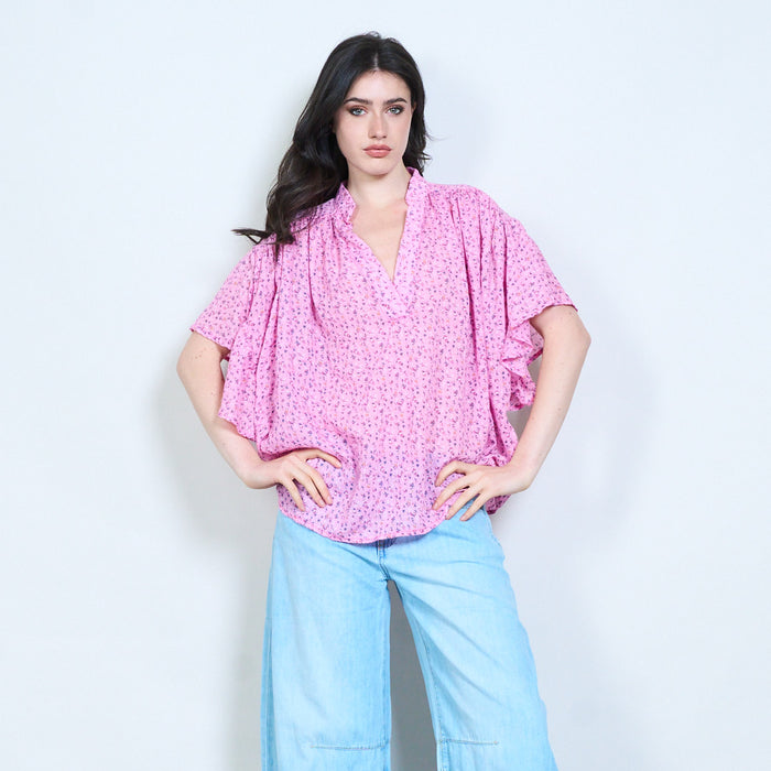 Printed ruffle detail blouse wholesale