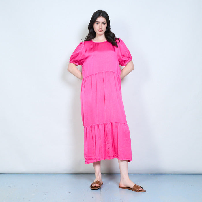 Puff sleeve tiered midi dress wholesale