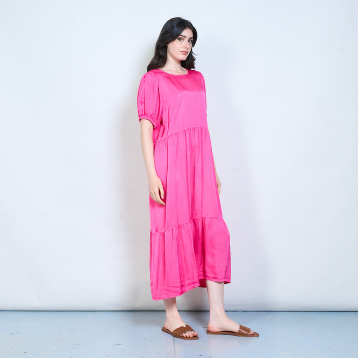 Puff sleeve tiered midi dress wholesale
