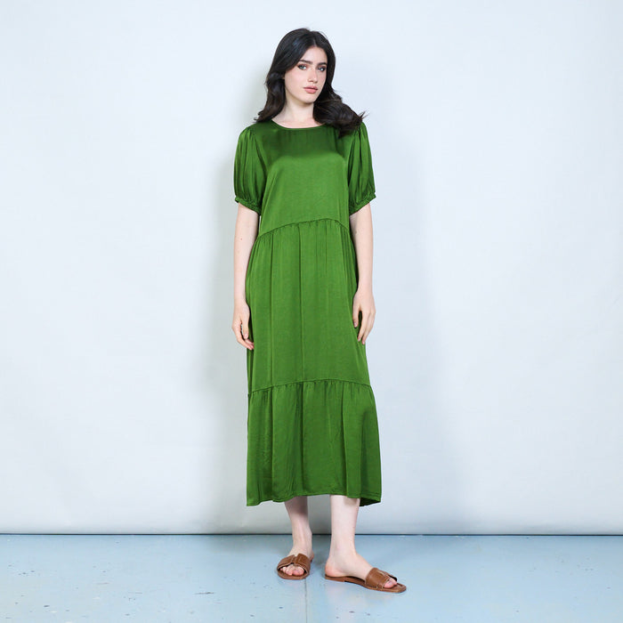 Puff sleeve tiered midi dress wholesale