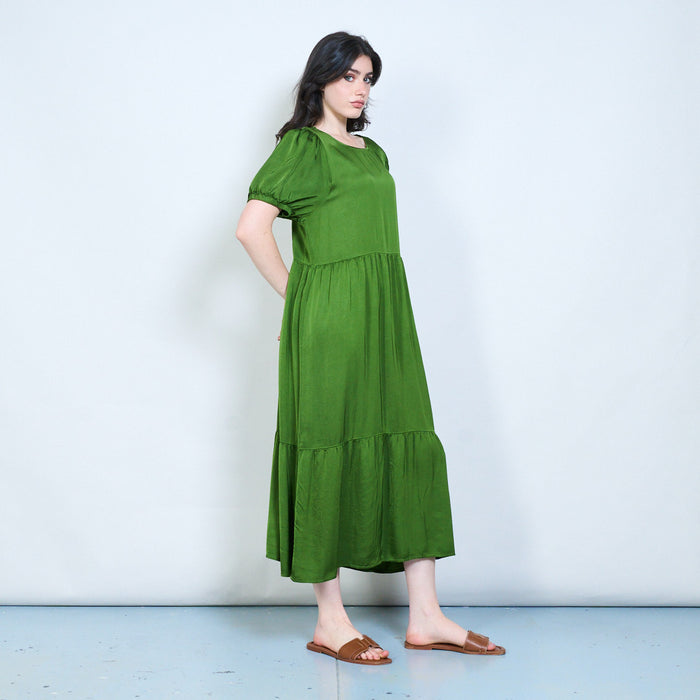 Puff sleeve tiered midi dress wholesale