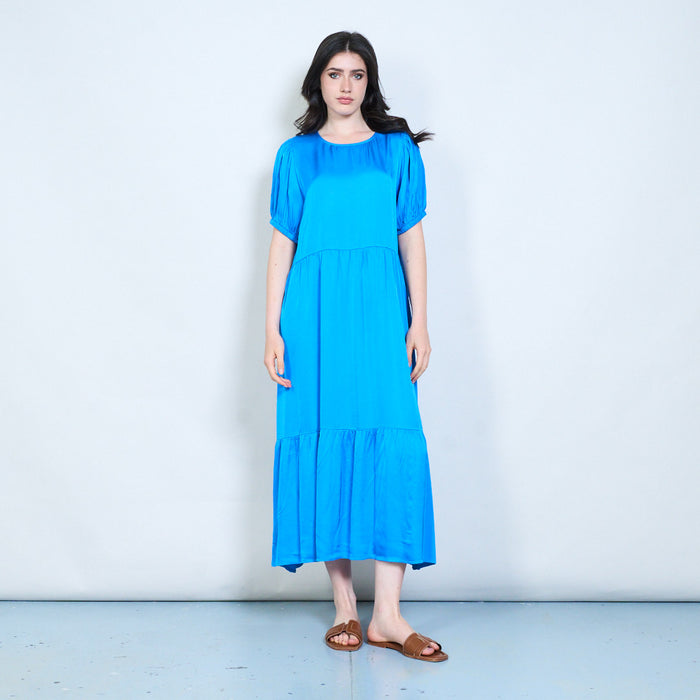 Puff sleeve tiered midi dress wholesale
