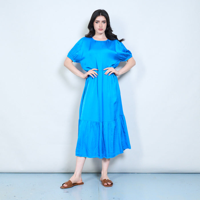 Puff sleeve tiered midi dress wholesale