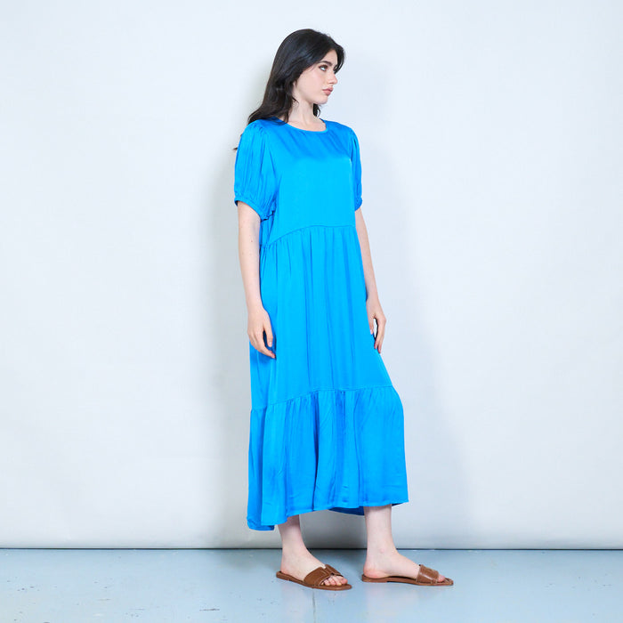 Puff sleeve tiered midi dress wholesale