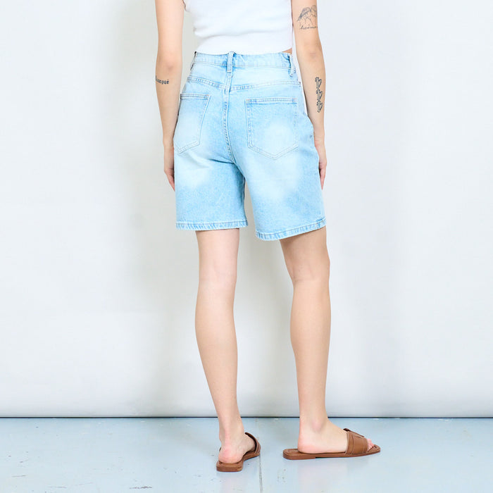 Puppy embroidered washed denim bermuda shorts wholesale