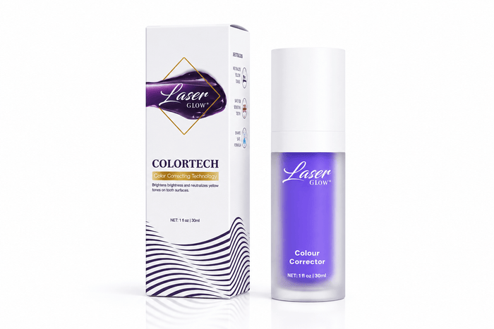 Purple toothpaste color corrector bottle and box