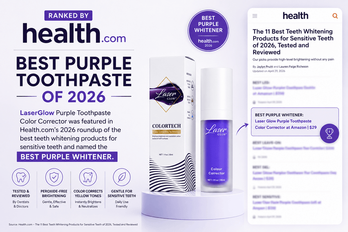 Purple toothpaste color corrector featured by Health.com