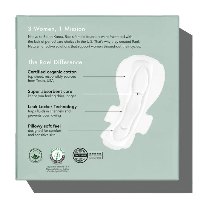 Rael Organic Cotton Cover Pads - Overnight 12 pads