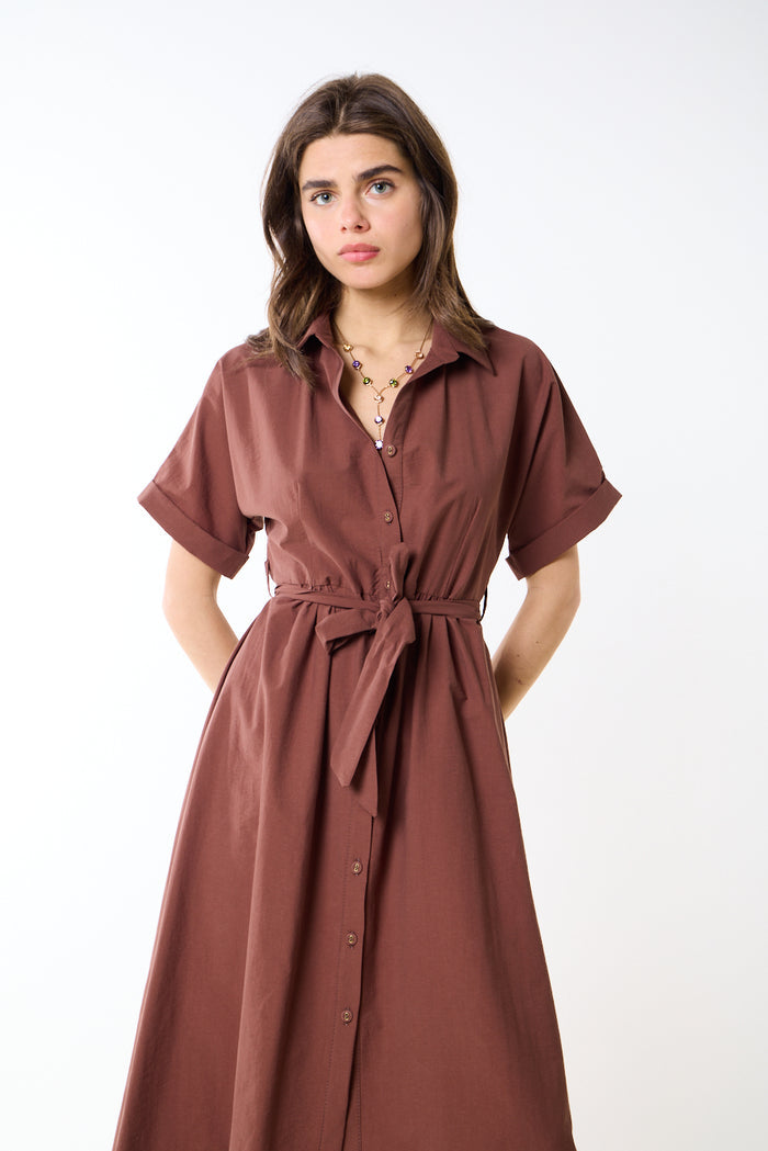 Relaxed button down tie waist midi shirt dress wholesale