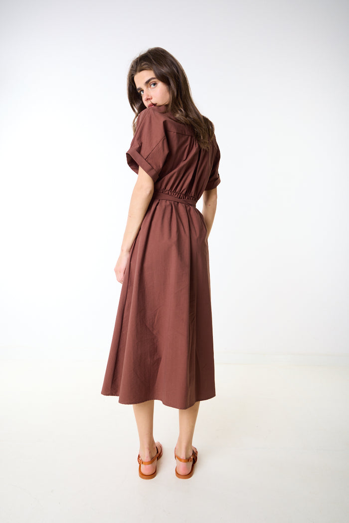 Relaxed button down tie waist midi shirt dress wholesale