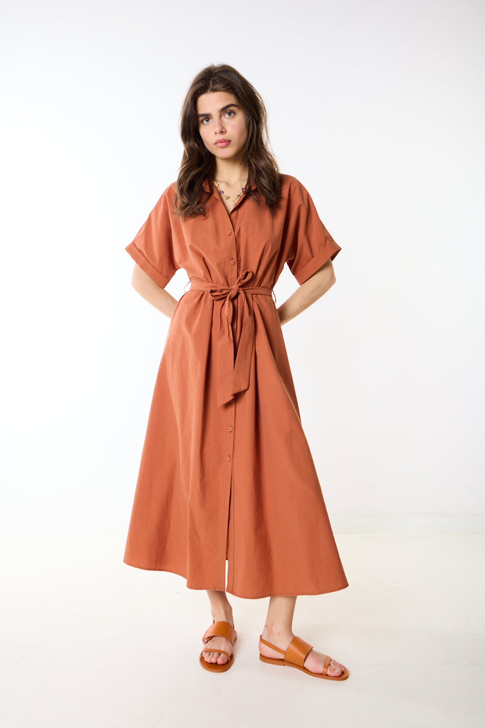 Relaxed button down tie waist midi shirt dress wholesale