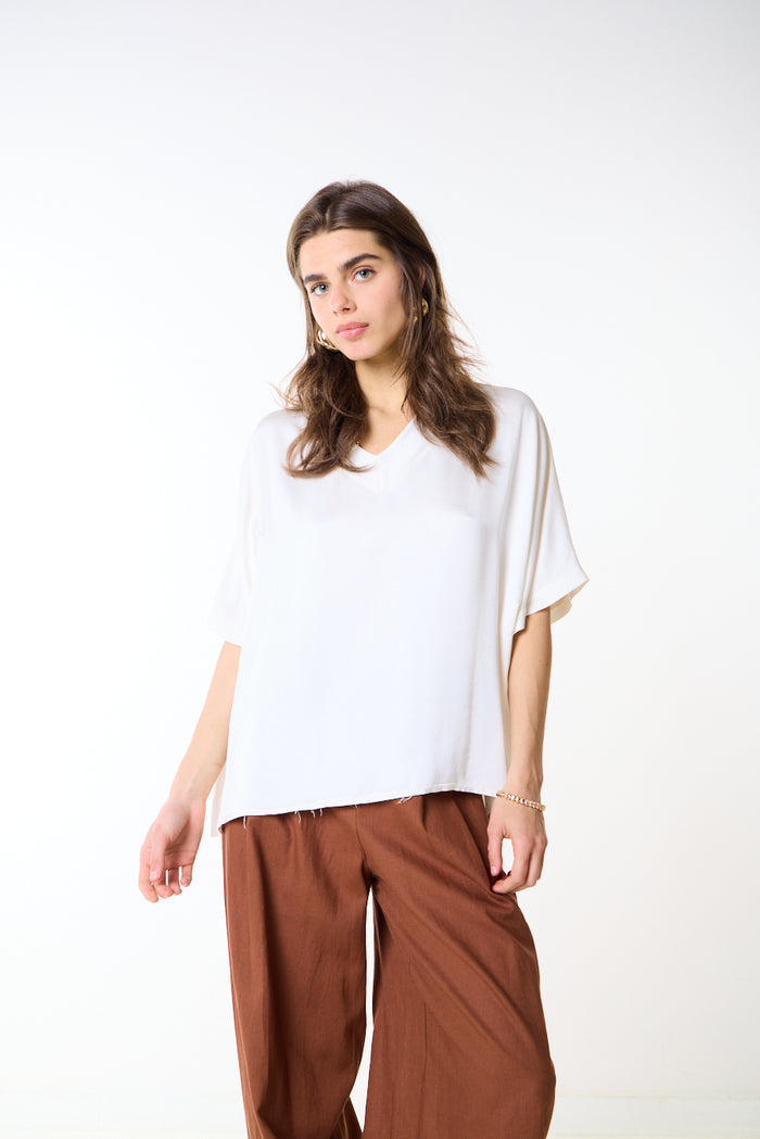 Relaxed fit soft drape short sleeve top wholesale