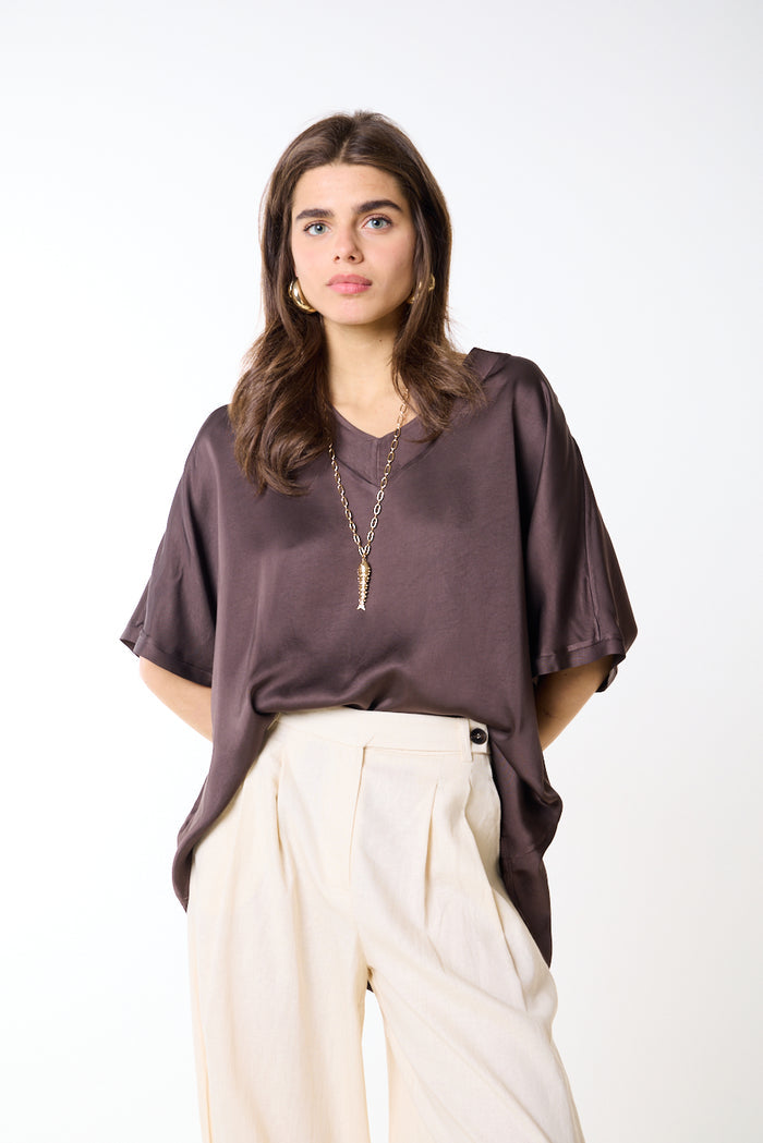 Relaxed fit soft drape short sleeve top wholesale