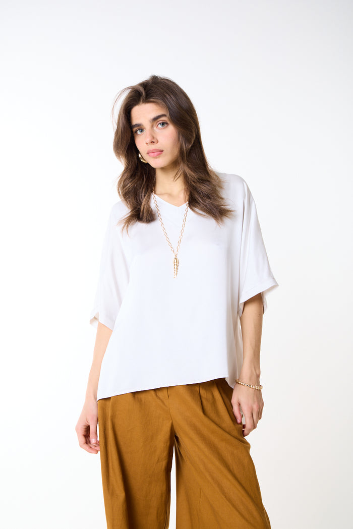 Relaxed fit soft drape short sleeve top wholesale