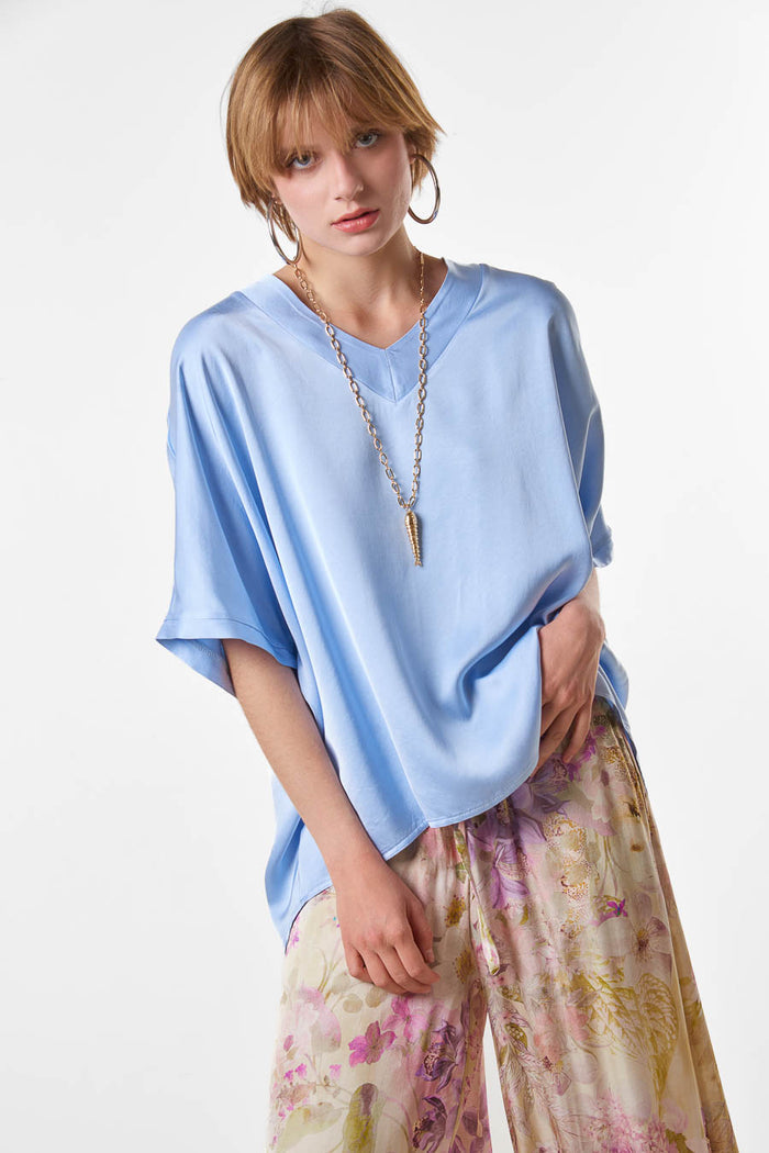 Relaxed fit soft drape short sleeve top wholesale