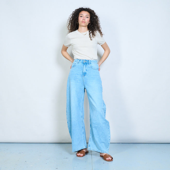 Relaxed flow wide-leg denim jeans with soft drape silhouette wholesale
