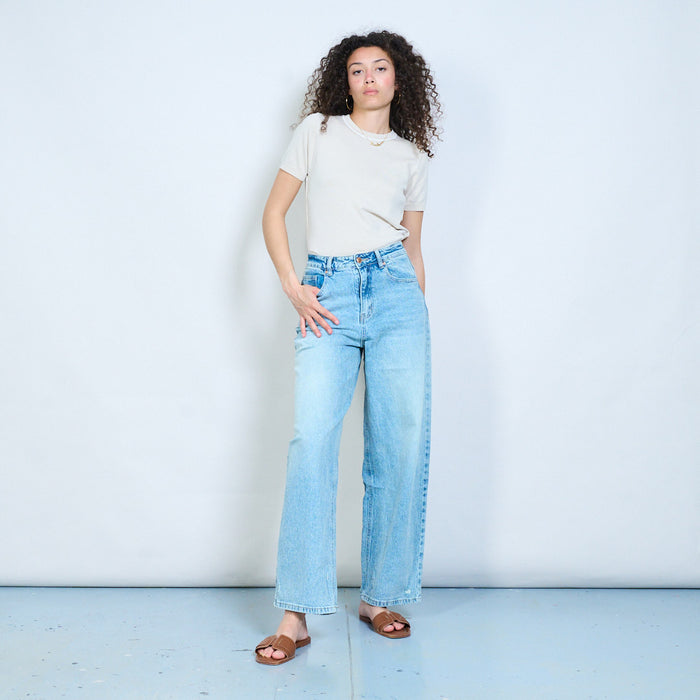 Relaxed straight-leg denim jeans with soft washed texture wholesale