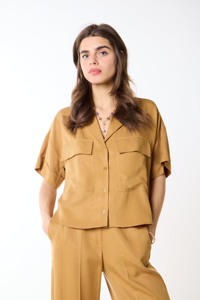 Relaxed utility pocket button down blouse wholesale