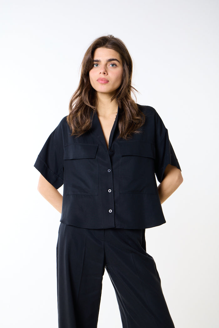 Relaxed utility pocket button down blouse wholesale