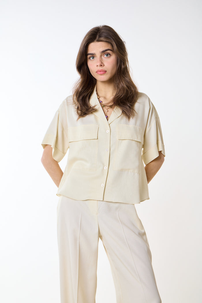Relaxed utility pocket button down blouse wholesale