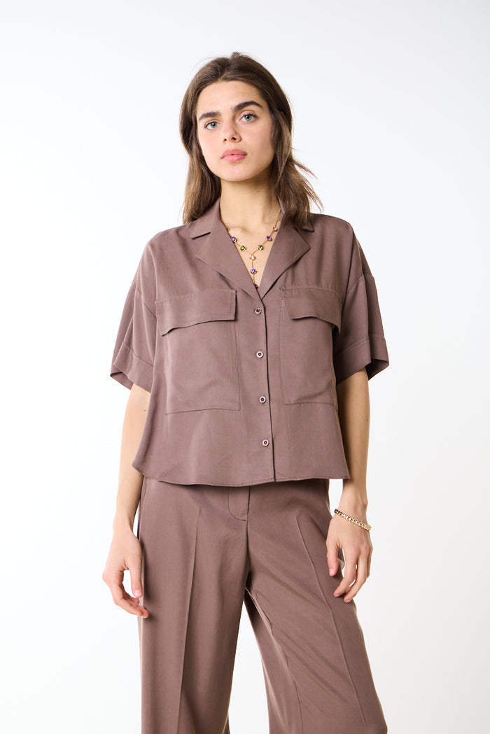 Relaxed utility pocket button down blouse wholesale