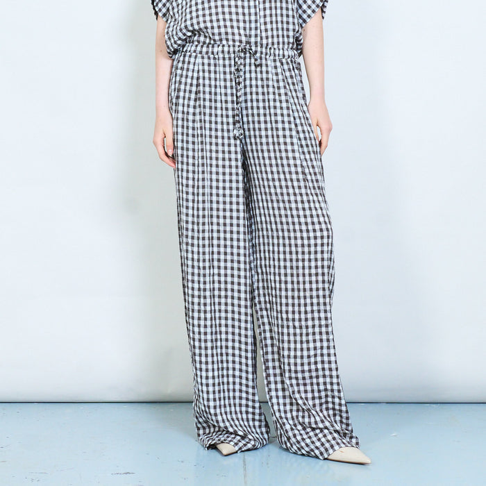 Retro picnic gingham wide leg trousers wholesale