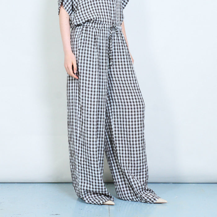 Retro picnic gingham wide leg trousers wholesale